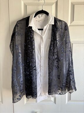 VNTG Hand Made Silk Velvet Burnout Black Blue Scarf Bee Pattern Artsy Preppy‎